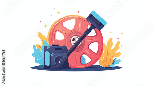 Film Reel Vacuum Character Vector Cleaning - Professional Image for Stock Photos