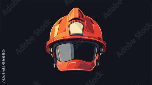 Professional Firefighter Helmet with Shield Flat Vector Illustration