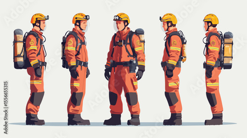 Professional Firefighter Character Flat Vector Illustration