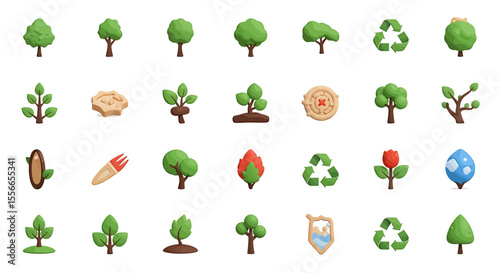 Vector Icons Set of Collection of 3D Rendered Environmental Icons on White Background. Vector Illustrations. EPS Editable