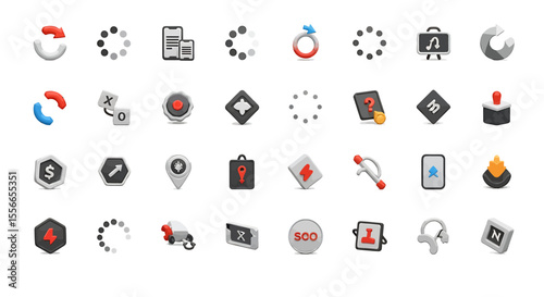 Vector Icons Set of Collection of 3D Style App Icons on White Background. Vector Illustrations. EPS Editable