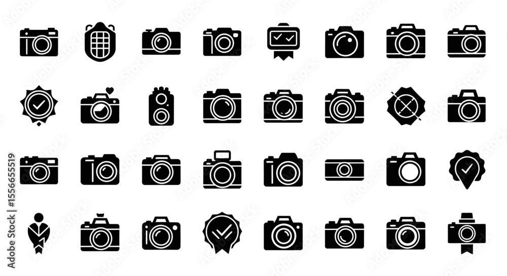 Vector Icons Set of Collection of Black Camera Icons in Various Styles and Designs on White. Vector Illustrations. EPS Editable Vector Icons Set of Collection of Black Camera Icons in Various Styles and Designs on White. Vector Illustrations. EPS Editable