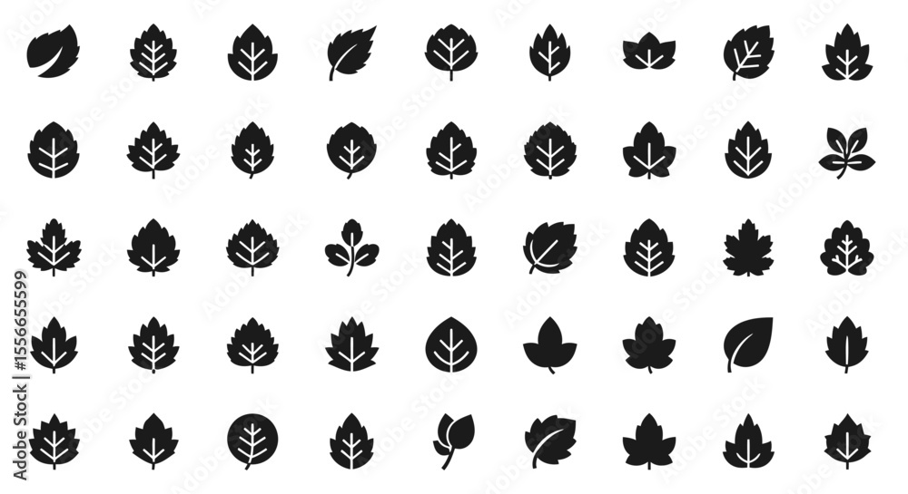 Fototapeta premium Vector Icons Set of Collection of Black Leaf Icons Various Shapes and Styles. Vector Illustrations. EPS Editable