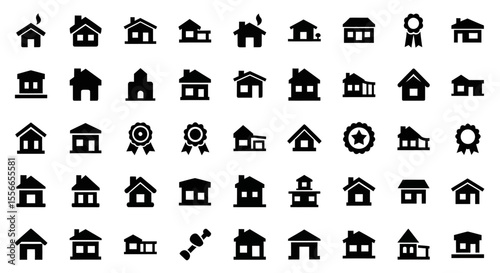 Vector Icons Set of Collection of Black House Icons Various Styles Silhouettes on White Background. Vector Illustrations. EPS Editable