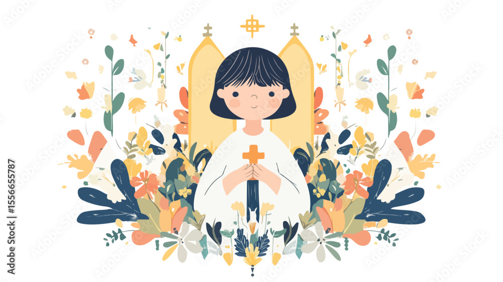 First Communion Lettering Flat Vector Illustration First Communion Lettering Flat Vector Illustration