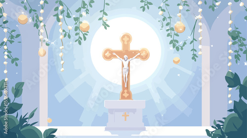 First Communion Catholic Rosary Vector Illustration