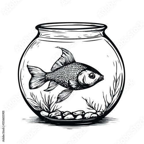 Playful Fish Bowl Cartoon Vector Illustration