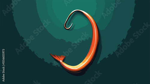 Flat Vector Illustration of Fishing Hook with Fish Design