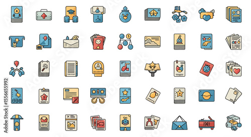 Vector Icons Set of Collection of Colorful Flat Design Icon Set with Black Outlines. Vector Illustrations. EPS Editable