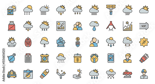 Vector Icons Set of Collection of Colorful Weather and Utility Icons. Vector Illustrations. EPS Editable