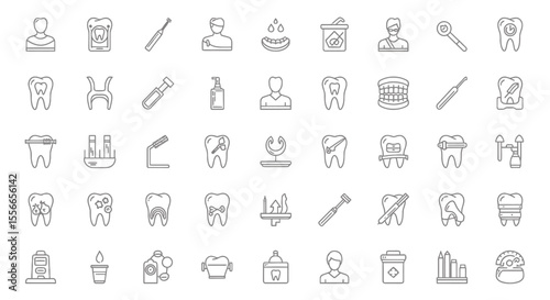 Vector Icons Set of Collection of Dental Icons in Outline Style. Vector Illustrations. EPS Editable