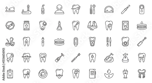 Vector Icons Set of Collection of Dental Icons Tooth Tools and Oral Hygiene Symbols. Vector Illustrations. EPS Editable