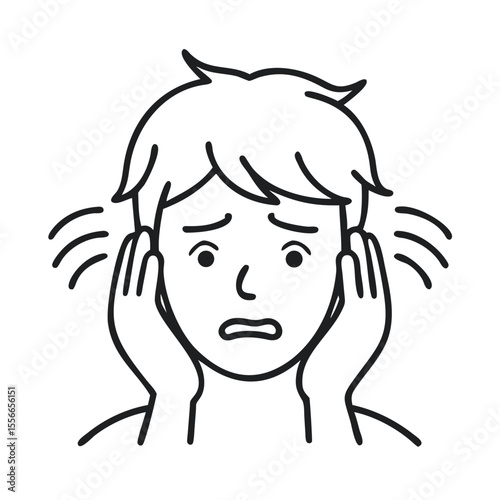 Worried Person Expression Depicting Stress and Anxiety in Simple Line Art