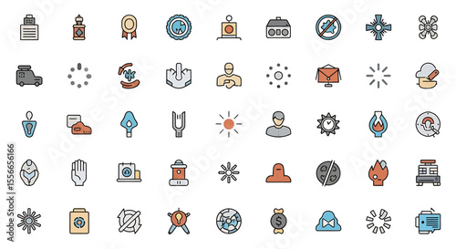 Vector Icons Set of Collection of Diverse Colorful Line Icons Loading Sun Award and More. Vector Illustrations. EPS Editable