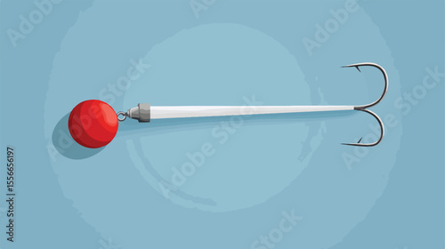 Red and White Bobber with Fishing Hook Attached