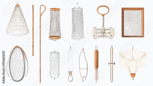 Flat Vector Illustration of Fishing Net Equipment