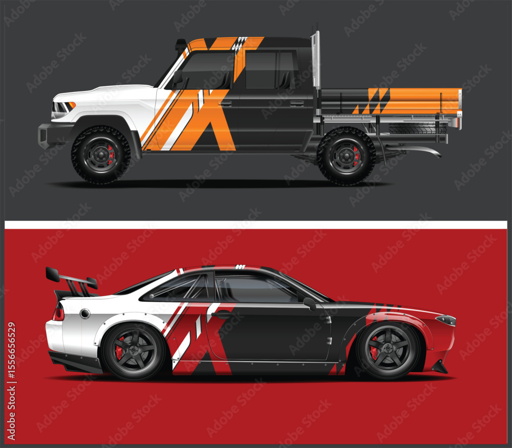Naklejka premium Custom Car and Truck Wrap Designs Two vehicle