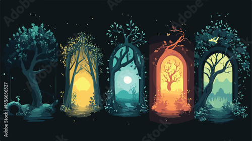 Enchanted Forest Icons Vector Illustration