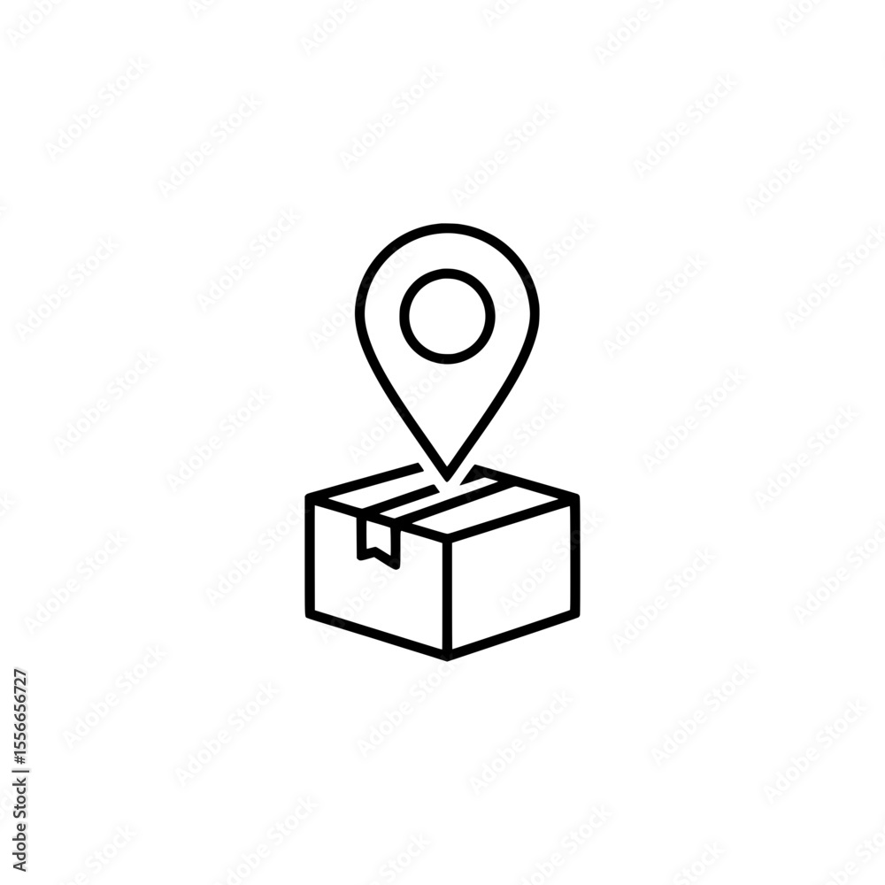 Outline Package Icon with Location Pin on Top Symbolizing Delivery Tracking or Shipping Destination Outline Package Icon with Location Pin on Top Symbolizing Delivery Tracking or Shipping Destination
