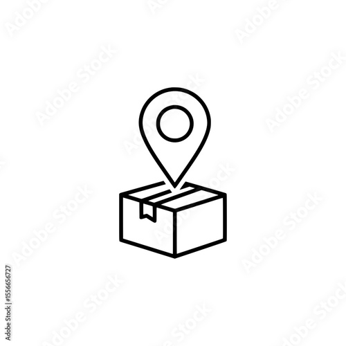 Outline Package Icon with Location Pin on Top Symbolizing Delivery Tracking or Shipping Destination