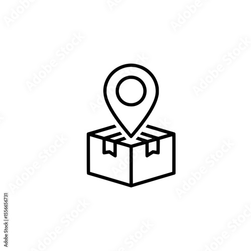 Outline Package Icon with Location Pin on Top Symbolizing Delivery Tracking or Shipping Destination