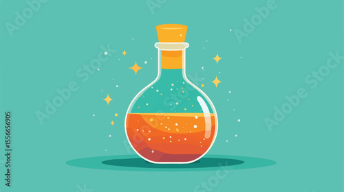 Flat Vector Illustration of Esoteric Elixir Flask