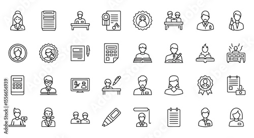 Vector Icons Set of Collection of Outline Business and Education Icons. Vector Illustrations. EPS Editable