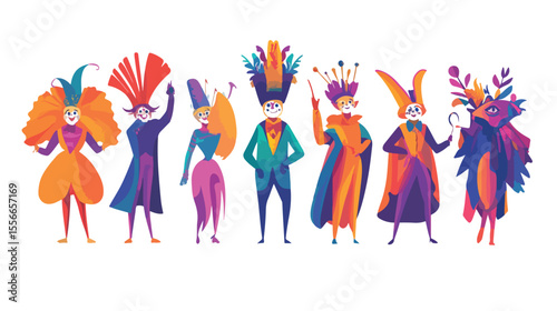 Colorful Carnival Characters Flat Illustrations Showcase Festive Wearables