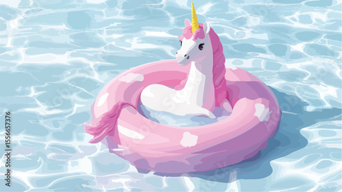 Whimsical Floating Ring Unicorn Flat Vector Illustration