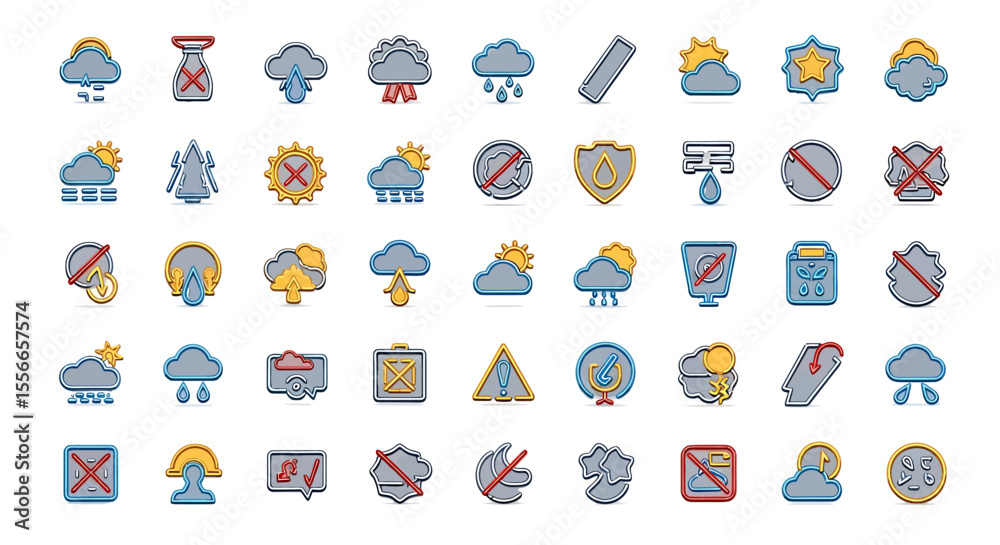Fototapeta premium Vector Icons Set of Colorful Weather Icons Set with Various Symbols and Conditions. Vector Illustrations. EPS Editable