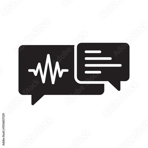 Voice transcription solid glyph icon with audio wave and text for speech to text conversion communication and messaging application service symbol vector