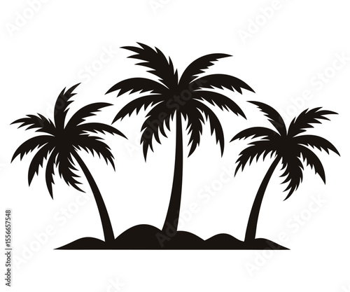 Palm trees silhouette. Retro coconut trees, hand drawn tropical palm silhouettes vector