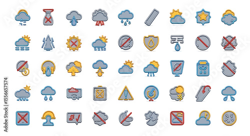 Vector Icons Set of Colorful Weather Icons Set with Various Symbols and Conditions. Vector Illustrations. EPS Editable