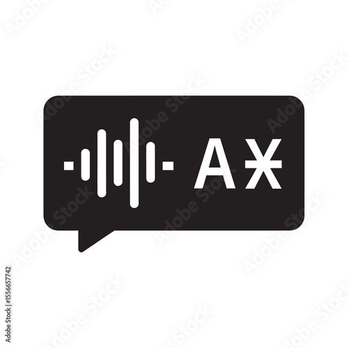 Voice translation solid glyph icon with audio wave for real time speech interpretation and multilingual communication language converter application vector