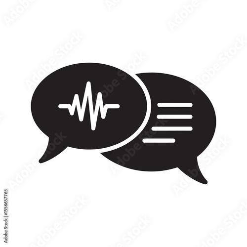 Voice chat solid glyph icon with audio waves in speech bubbles for communication dialogue and live conversation online discussion application vector