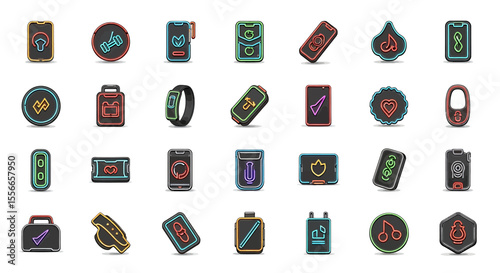 Vector Icons Set of Neonstyle Icons Diverse Set of Modern Colorful and Stylish Designs. Vector Illustrations. EPS Editable