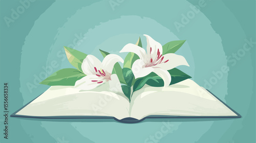 Blooming Flowers Resting on Poetry Book Vector Illustration