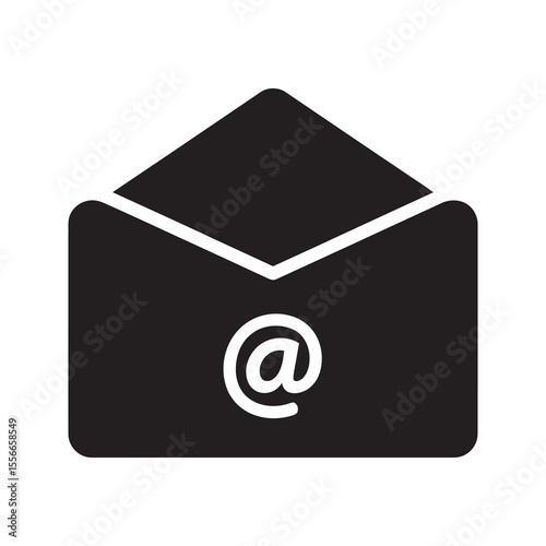 Email message solid glyph icon with envelope and at symbol for digital communication contact information and online business correspondence vector