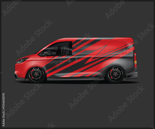 Red and Black Van with Aggressive Graphics Side
