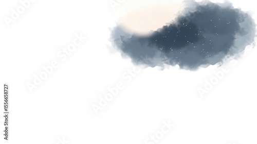 Abstract watercolor painting of a dark cloud with subtle stars and a soft glowing light
