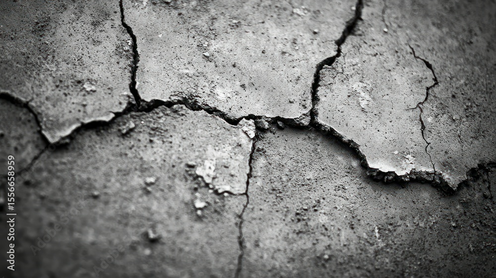 Fototapeta premium Cracked, weathered concrete. Close-up. Monochrome