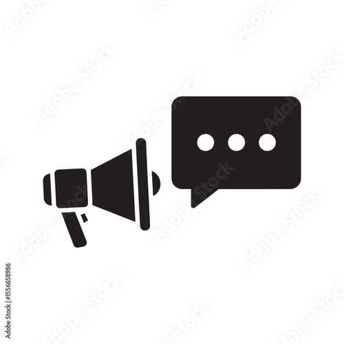 Marketing announcement solid glyph icon with megaphone and speech bubble for promotion campaign and public relations communication strategy symbol vector