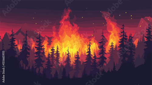 Forest Fires Emergency Flat Vector Illustration