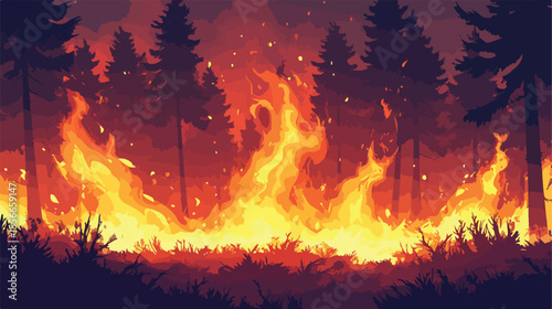 Intense Forest Fire Heat Flat Vector Illustration
