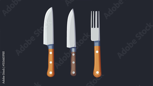 Modern Cutlery Set with Fork, Knife, and Dish Vector Illustration
