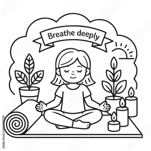 Self-Care Cute & Easy Coloring Book Pages, Cute Girl in Bubble Bath with Candles – Bold Line Self-Care Coloring Page, Easy bold line art, victor art , coloring page, Printable Coloring Pages
