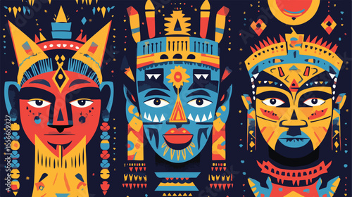 African Culture Patterns Flat Vector Illustration