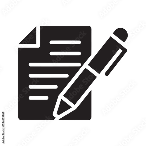 Edit document solid glyph icon with paper and pencil for writing contract taking notes and content creation for business and education purposes vector