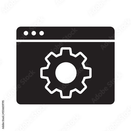 Web development solid glyph icon with gear in browser for website settings backend configuration and technical maintenance service symbol vector