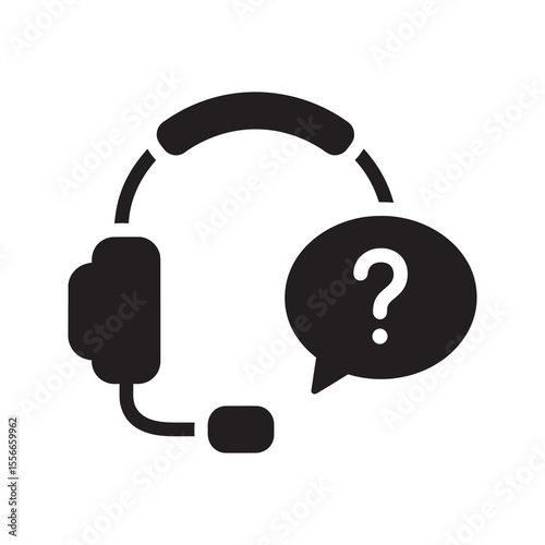 Customer support solid glyph icon with headset and question mark for help desk assistance online consultation and call center operator service vector